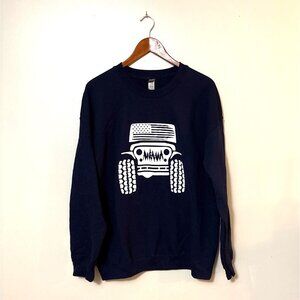 Navy XL Crewneck Sweatshirt Jeep w/American Flag  Cotton/Polyester